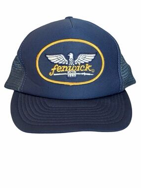 VTG Fenwick Snapback Trucker Hat Blue One Size Adjustable Mesh Back